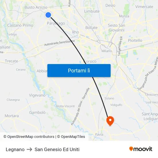 Legnano to San Genesio Ed Uniti map