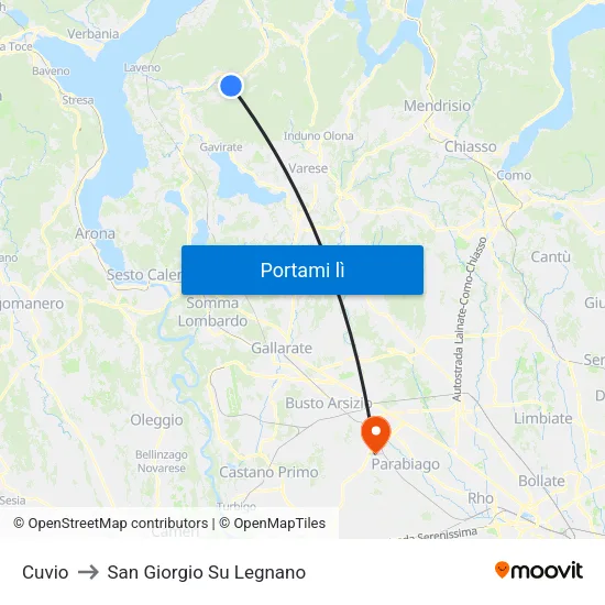 Cuvio to San Giorgio Su Legnano map