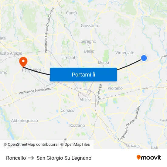 Roncello to San Giorgio Su Legnano map