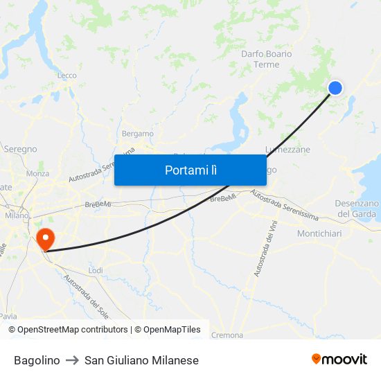 Bagolino to San Giuliano Milanese map