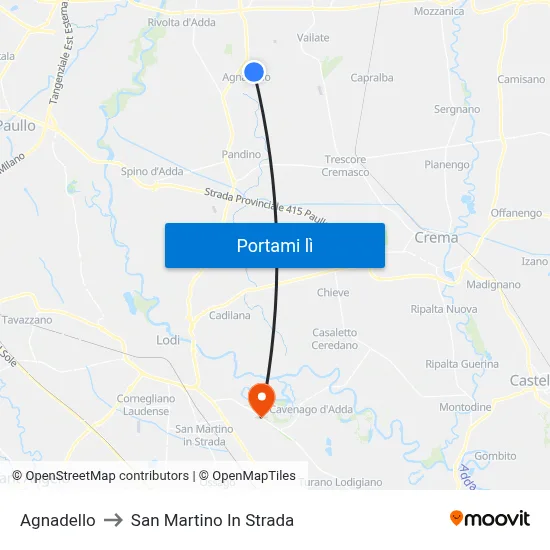 Agnadello to San Martino In Strada map