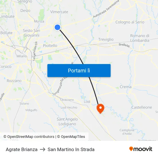 Agrate Brianza to San Martino In Strada map