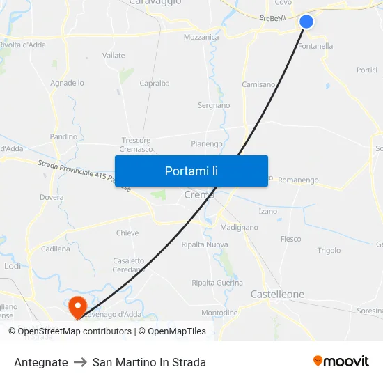 Antegnate to San Martino In Strada map