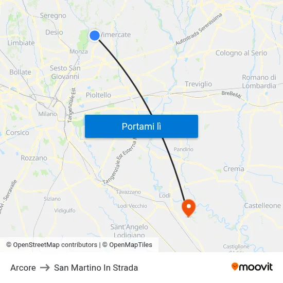 Arcore to San Martino In Strada map