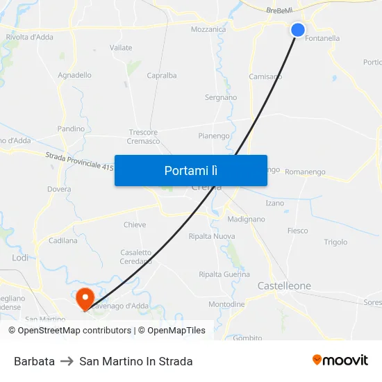 Barbata to San Martino In Strada map