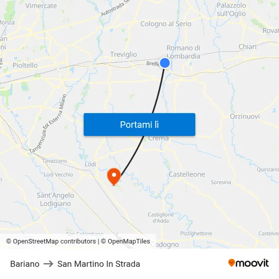 Bariano to San Martino In Strada map