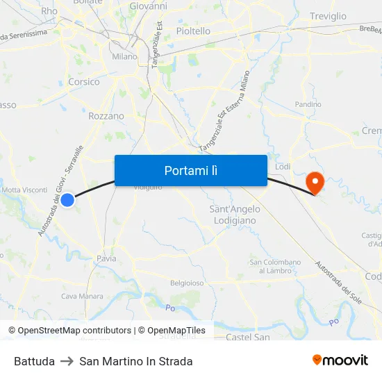 Battuda to San Martino In Strada map