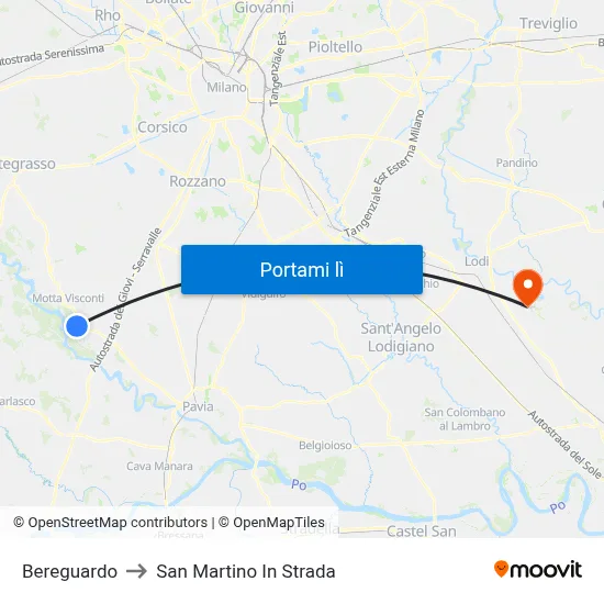 Bereguardo to San Martino In Strada map