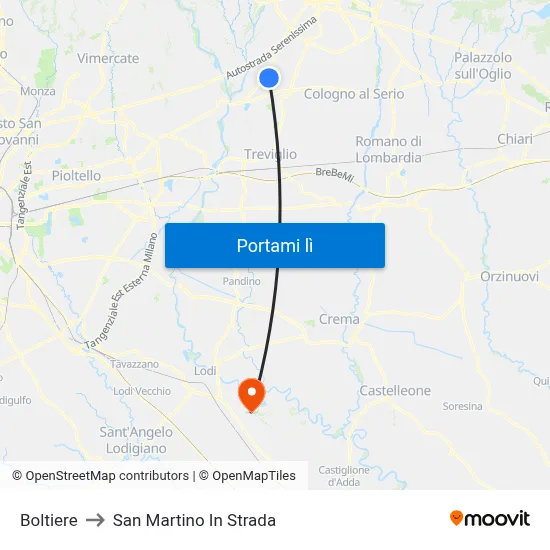 Boltiere to San Martino In Strada map