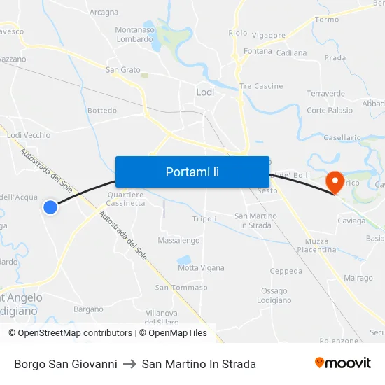 Borgo San Giovanni to San Martino In Strada map