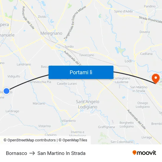 Bornasco to San Martino In Strada map