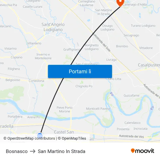 Bosnasco to San Martino In Strada map