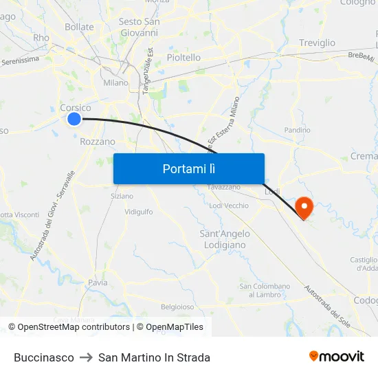 Buccinasco to San Martino In Strada map
