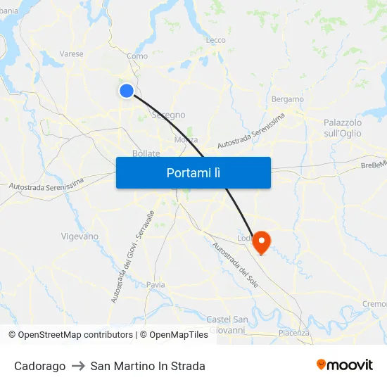 Cadorago to San Martino In Strada map