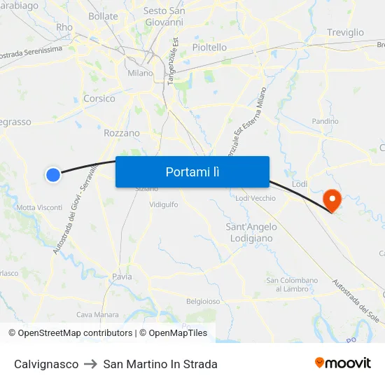 Calvignasco to San Martino In Strada map