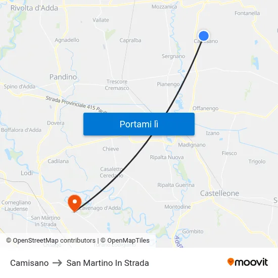 Camisano to San Martino In Strada map