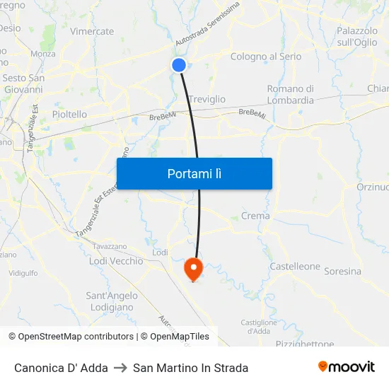 Canonica D' Adda to San Martino In Strada map