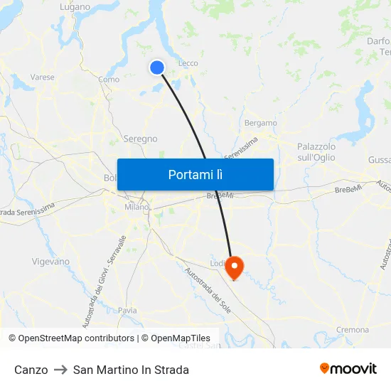 Canzo to San Martino In Strada map