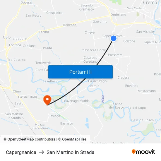 Capergnanica to San Martino In Strada map