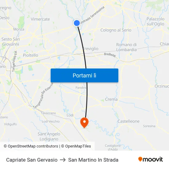 Capriate San Gervasio to San Martino In Strada map