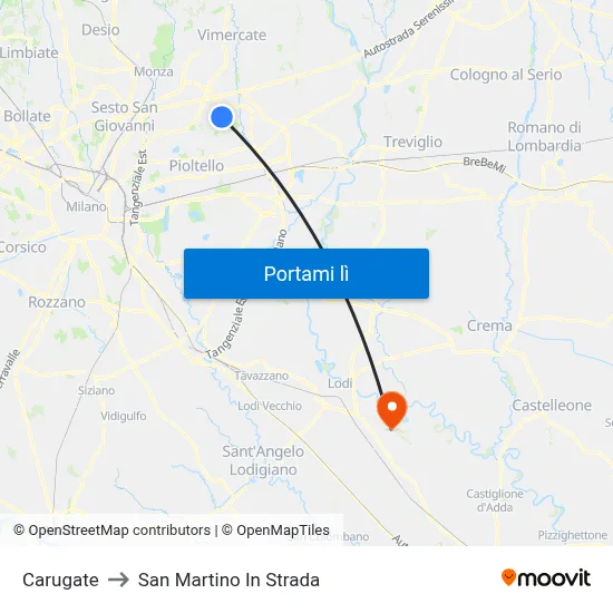 Carugate to San Martino In Strada map