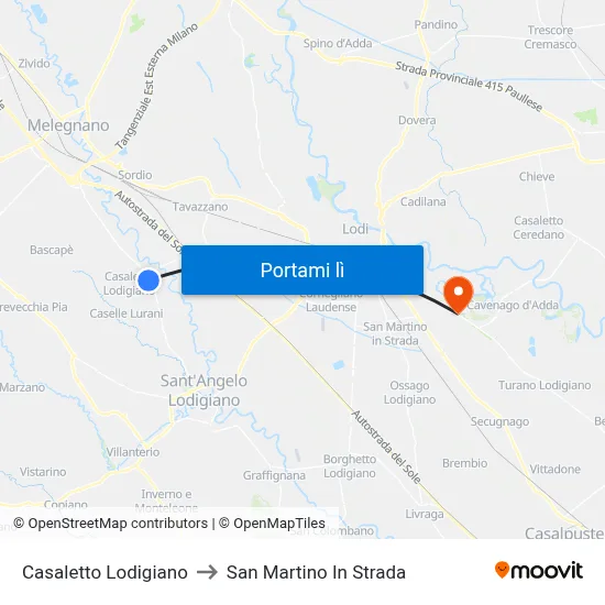 Casaletto Lodigiano to San Martino In Strada map