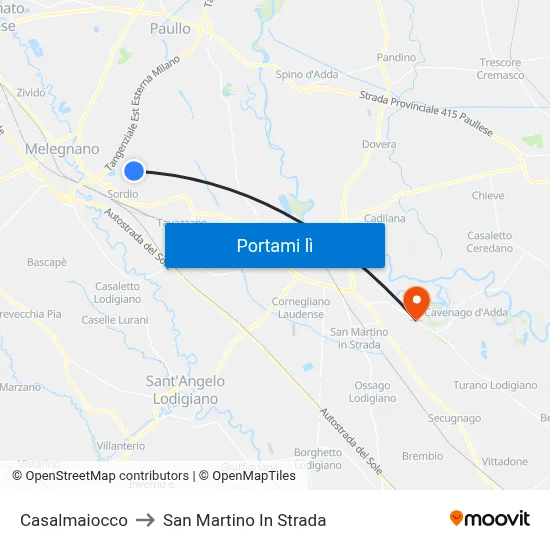 Casalmaiocco to San Martino In Strada map
