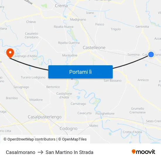 Casalmorano to San Martino In Strada map