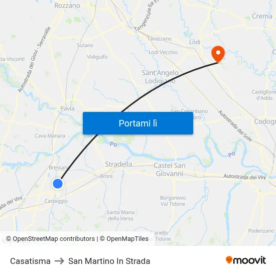 Casatisma to San Martino In Strada map