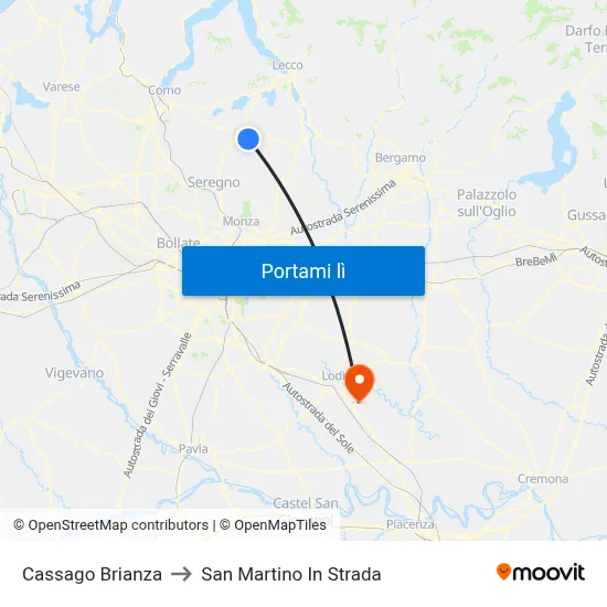 Cassago Brianza to San Martino In Strada map