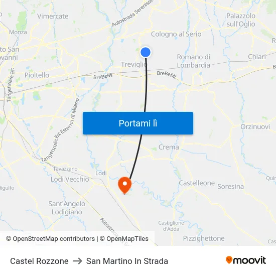 Castel Rozzone to San Martino In Strada map