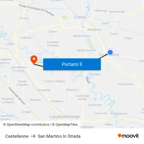Castelleone to San Martino In Strada map