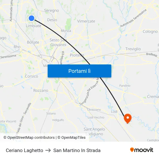 Ceriano Laghetto to San Martino In Strada map