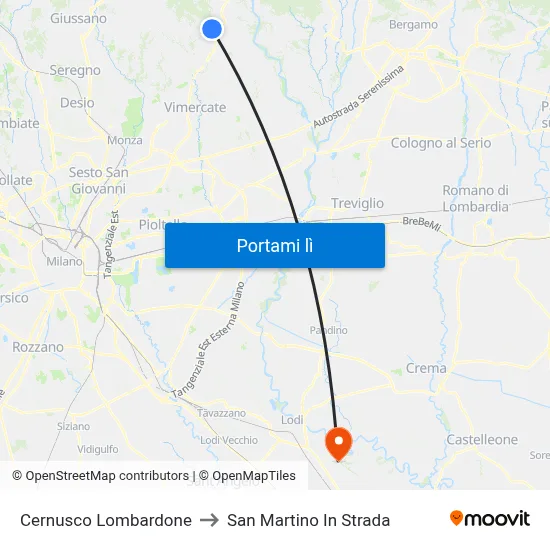Cernusco Lombardone to San Martino In Strada map