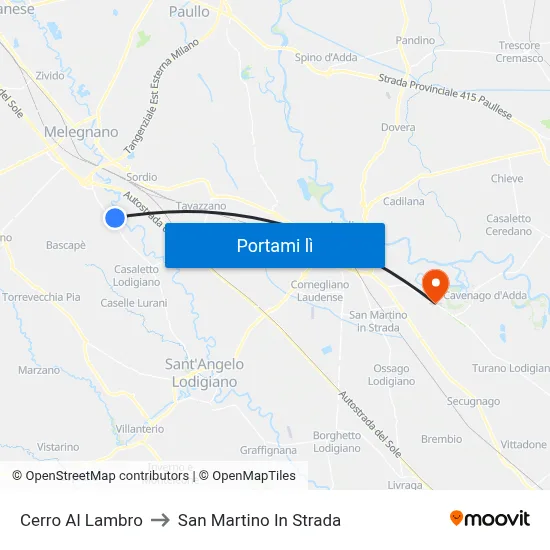 Cerro Al Lambro to San Martino In Strada map