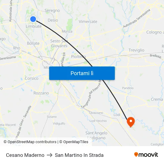 Cesano Maderno to San Martino In Strada map