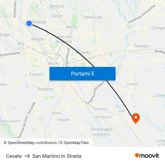 Cesate to San Martino In Strada map