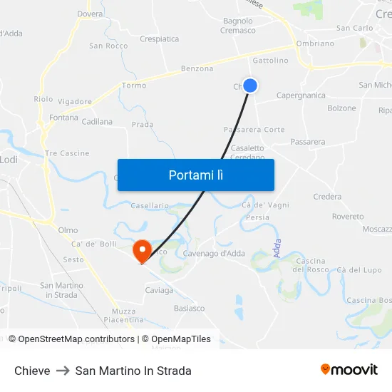Chieve to San Martino In Strada map
