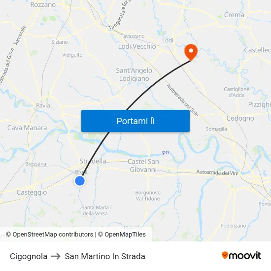Cigognola to San Martino In Strada map