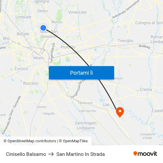 Cinisello Balsamo to San Martino In Strada map