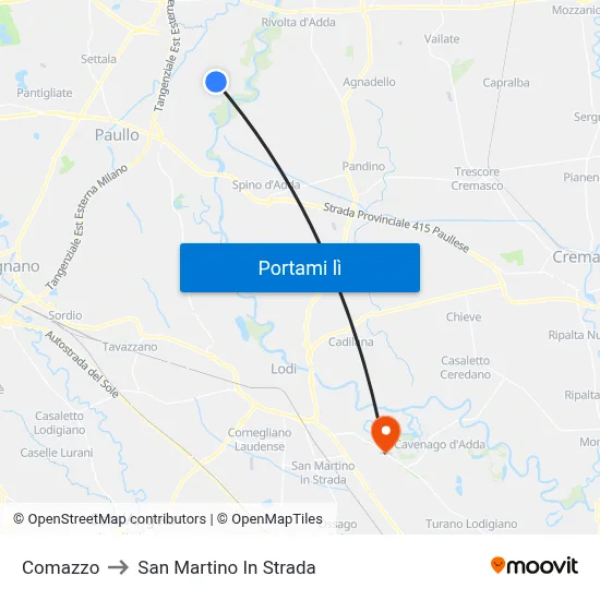 Comazzo to San Martino In Strada map