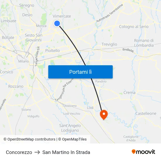Concorezzo to San Martino In Strada map