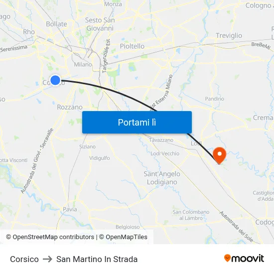 Corsico to San Martino In Strada map