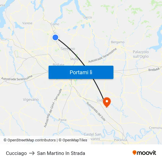 Cucciago to San Martino In Strada map