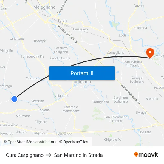 Cura Carpignano to San Martino In Strada map