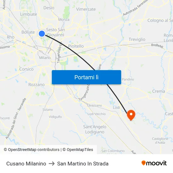Cusano Milanino to San Martino In Strada map