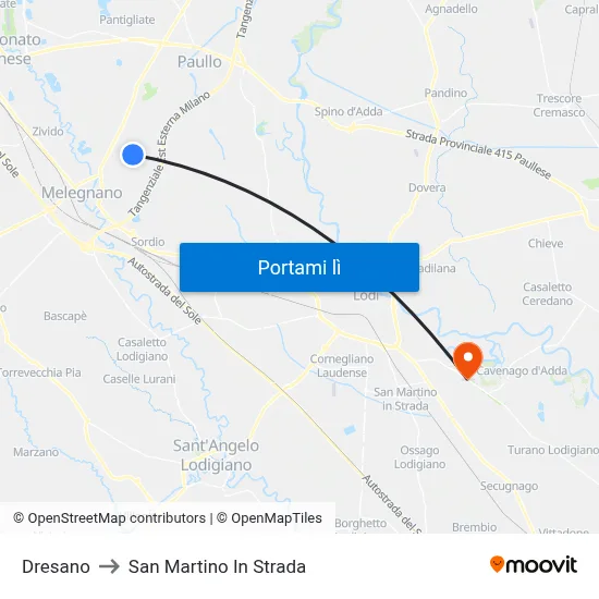 Dresano to San Martino In Strada map