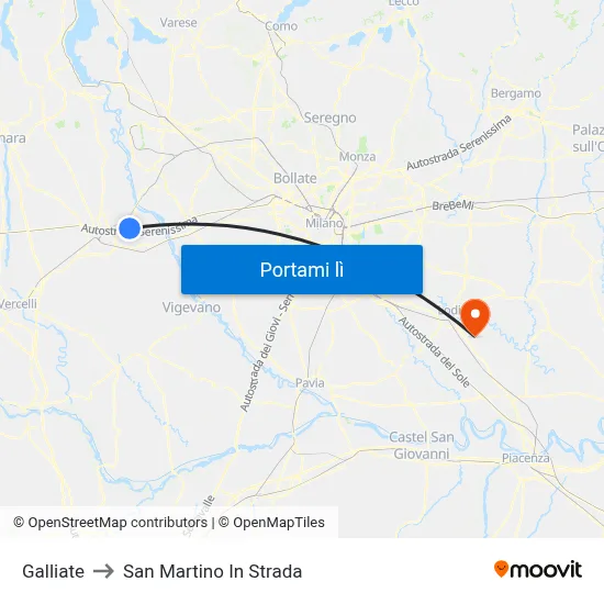 Galliate to San Martino In Strada map