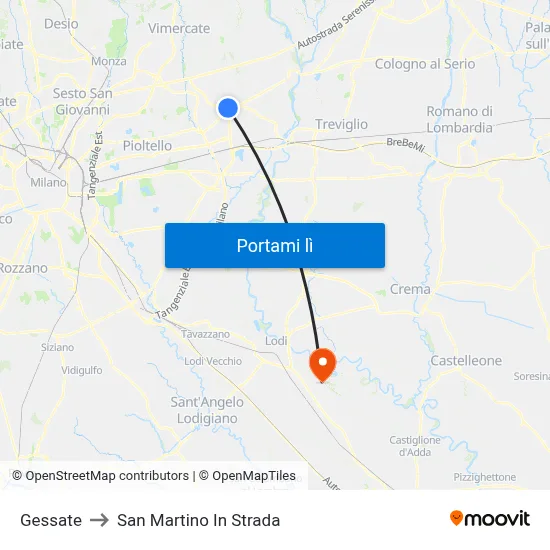 Gessate to San Martino In Strada map