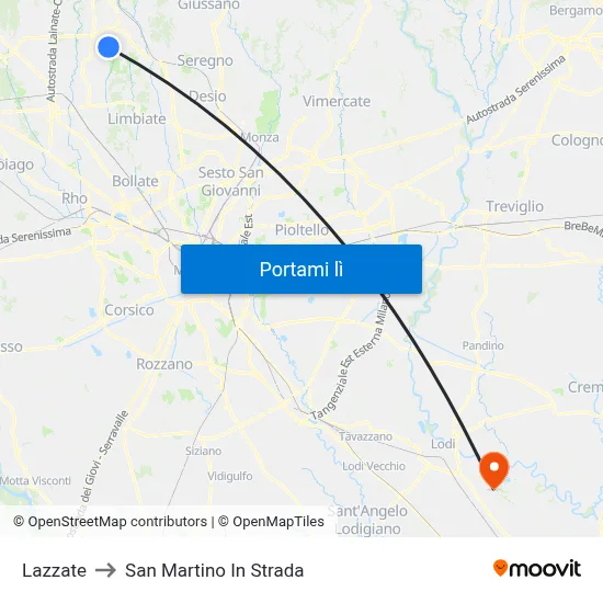 Lazzate to San Martino In Strada map